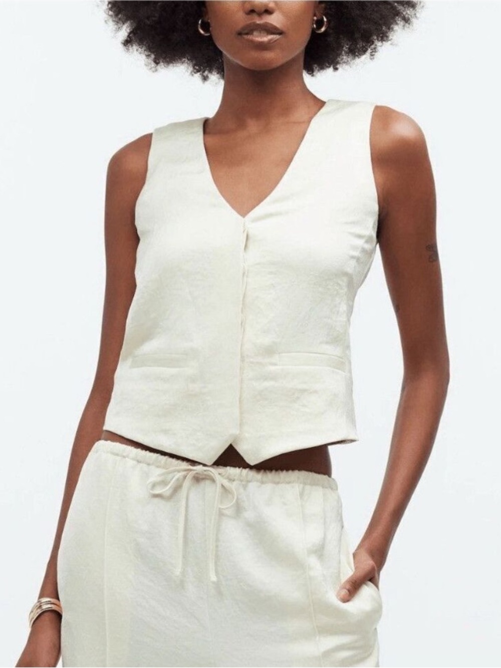 Madewell Cream V-Neck Linen Vest
